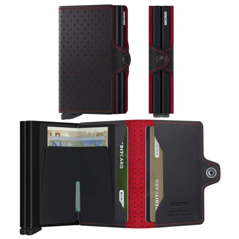 Secrid Twinwallet Compact RFID Wallet - Perforated Black / Red