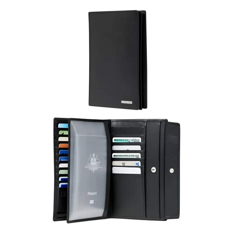 Samsonite DLX Leather Wallet - Compact with 17 RFID Credit Card Slots - Black