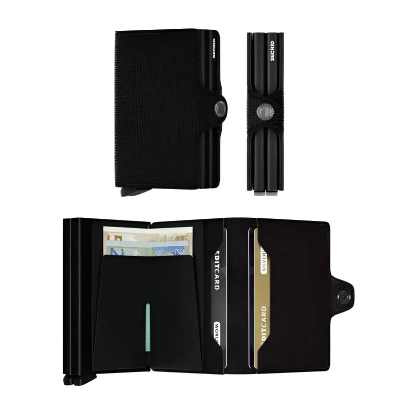 Secrid Twinwallet Compact RFID Wallet - Black Crisple