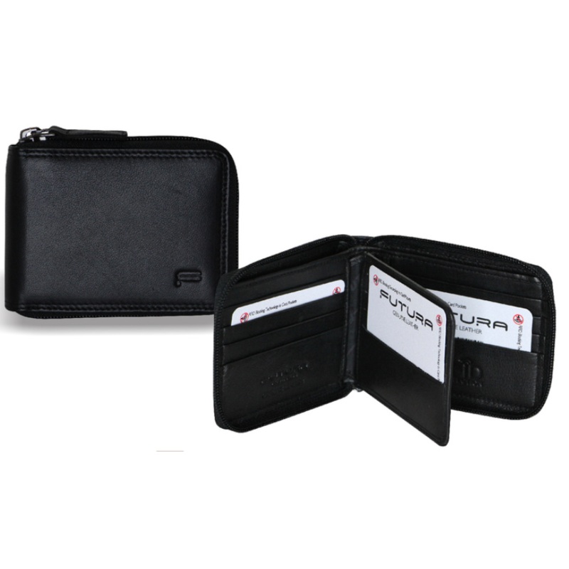Futura Mens Zip Around Leather Wallet RFID Gift - Black