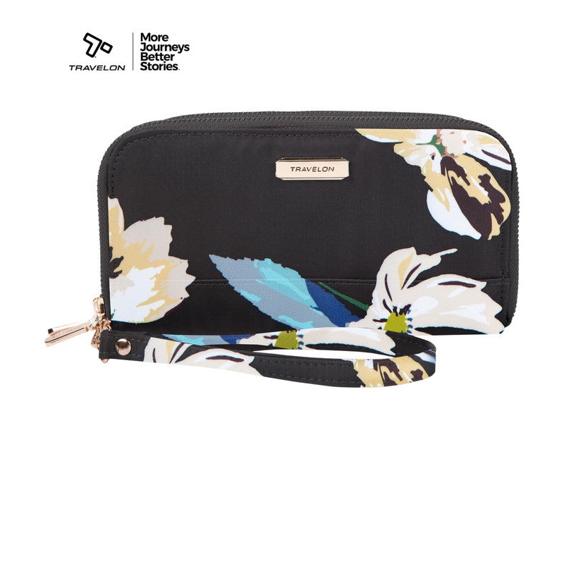 RFID Blocking Double Zip Wallet - Midnight Floral