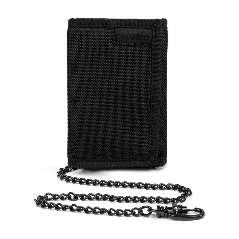 RFID Blocking Tri-Fold Travel Wallet with Security Chain  Anti-Theft, Slim & Organised