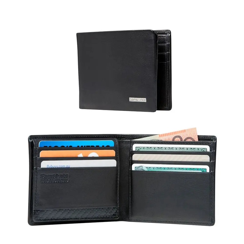 Samsonite DLX Leather Wallet - ID with 9 RFID Credit Card Slots - Black
