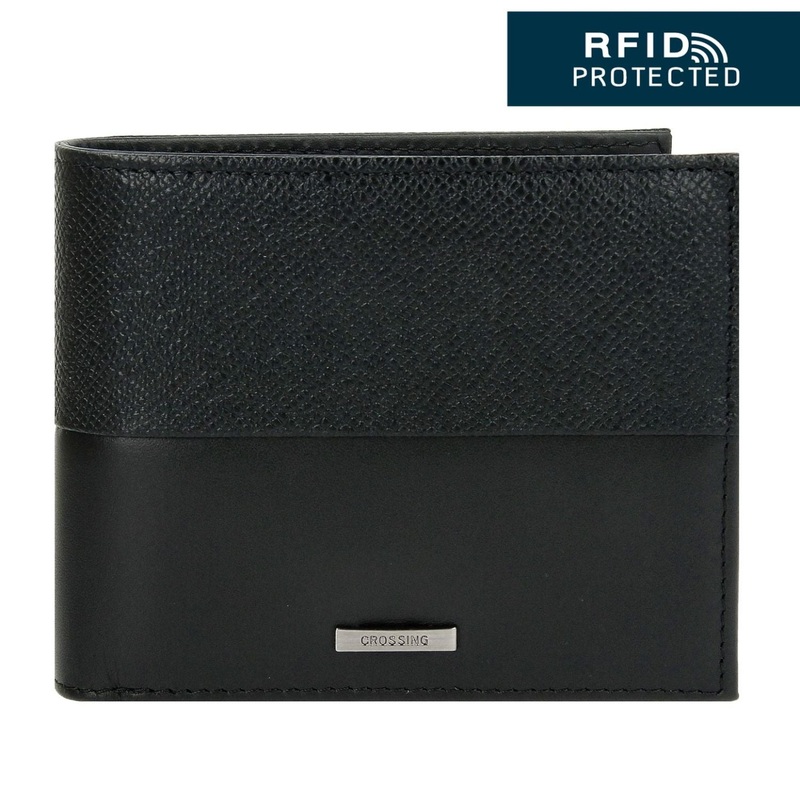 Crossing Infinite Bi-Fold Leather Wallet With Flap And Coin Pouch RFID - Black