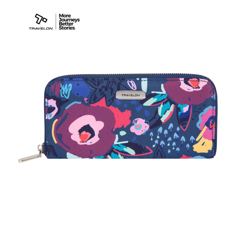 RFID Blocking Single Zip Wallet - Midnight Floral
