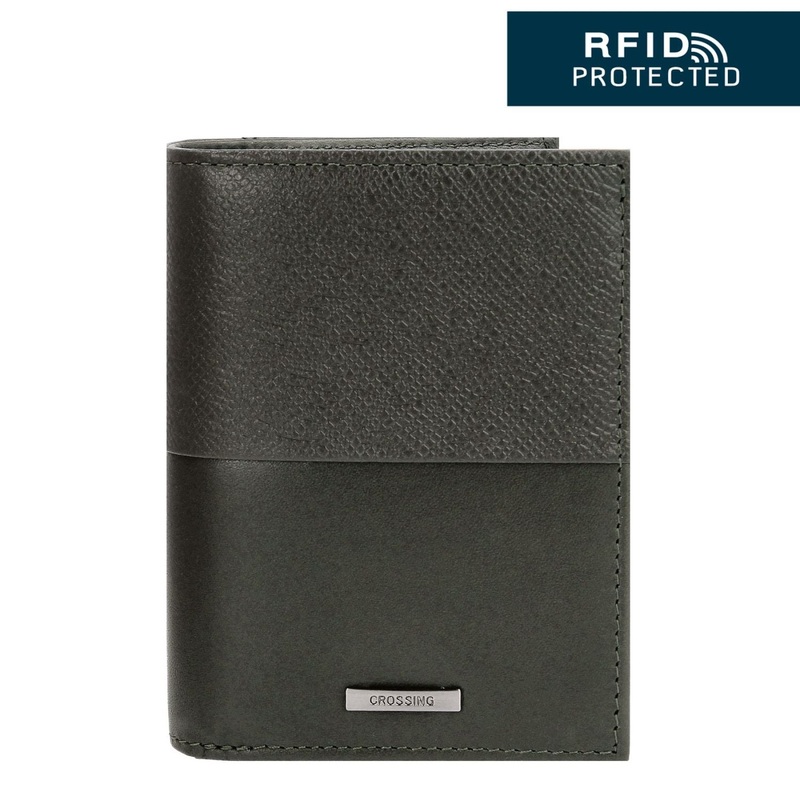 Crossing Infinite Short Leather Wallet With Coin Pouch RFID - Khaki