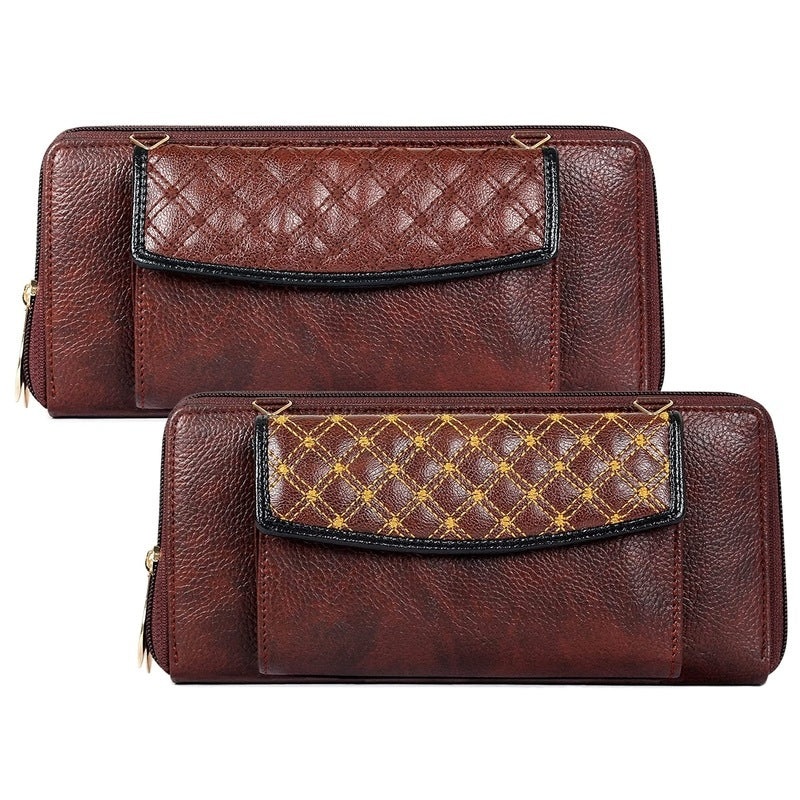 Combo of 2: Diamond Ladies Wallet with Front Mobile Pocket | Elegant Dark Brown | Slim Design