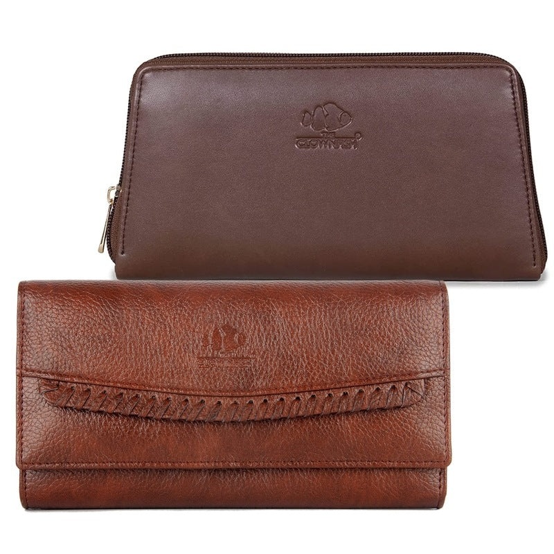 Combo of 2: Womens Wallets with Multiple Card Slots | Clutch, Slim Design | Dark Brown