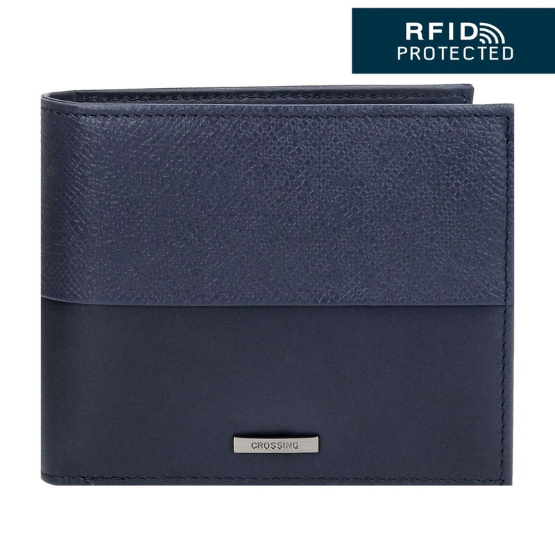 Crossing Infinite Bi-Fold Leather Wallet With Flap And Coin Pouch RFID - Blue