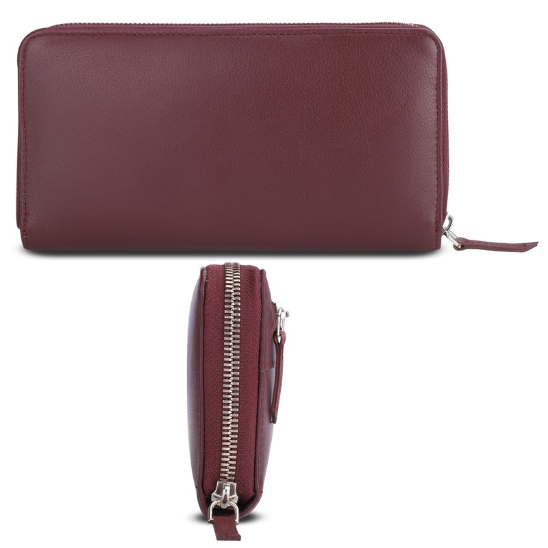 THE CLOWNFISH Eliana Genuine Leather Zip Around Women's Wallet | Includes Card Holders | 20x10 cm | Maroon