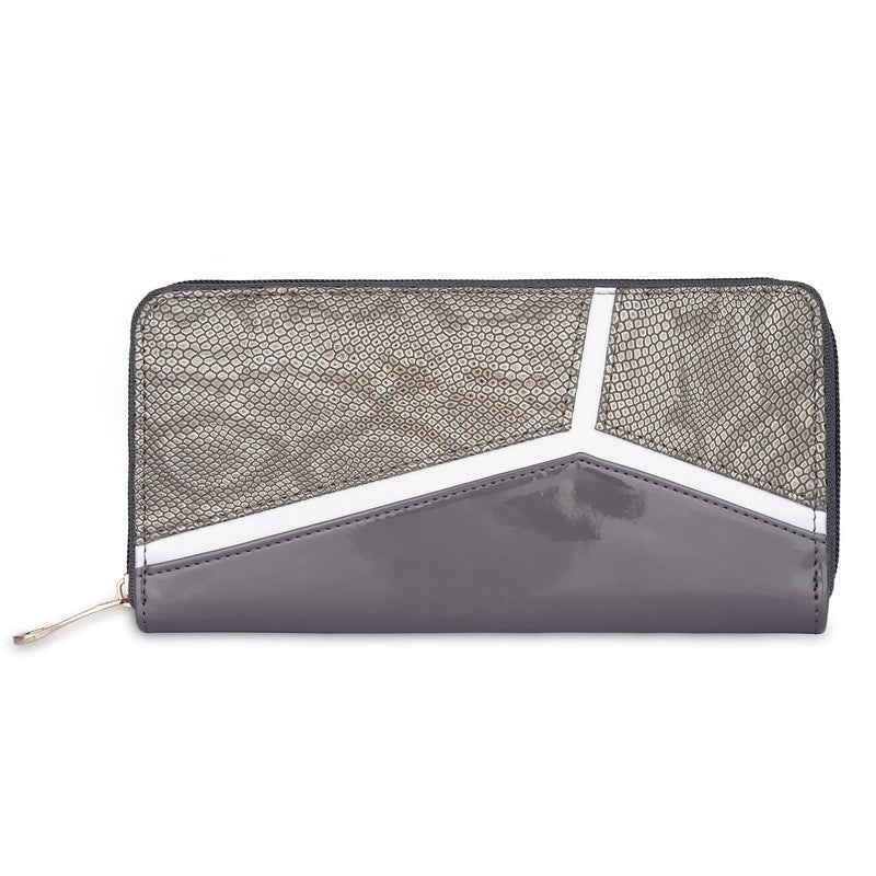 THE CLOWNFISH Katherine Collection Faux Leather Zip Around Style Womens Wallet Clutch Handheld Ladies Purse with Multiple Card Holders (Black)