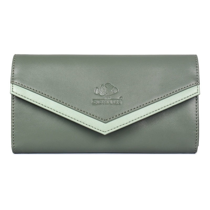 The CLOWNFISH Lucia Collection Womens Wallet - Premium Faux Leather | Multi-Card Slots | Olive Green