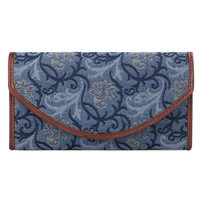 THE CLOWNFISH Mia Collection Tapestry Fabric & Faux Leather Snap Flap Closure Womens Wallet Clutch Ladies Purse with Multiple Card Holders (Beige)
