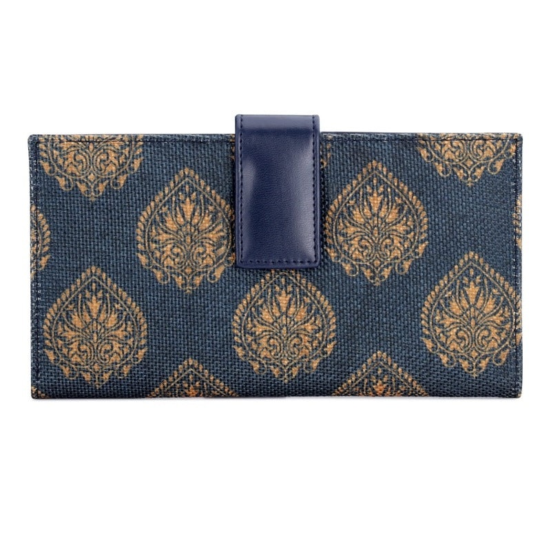 THE CLOWNFISH Orlanda Collection Printed Handicraft Fabric Womens Wallet Clutch Ladies Purse with Multiple Card holders (Peacock Blue)