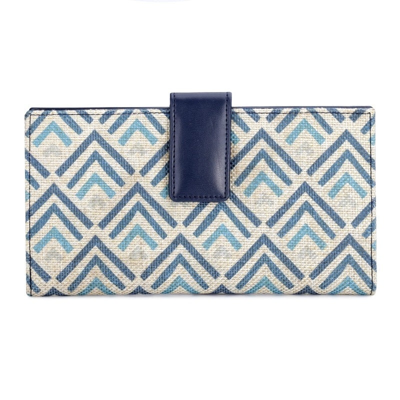 THE CLOWNFISH Orlanda Collection Printed Handicraft Fabric Womens Wallet Clutch Ladies Purse with Multiple Card holders (White with Grey Stripes)