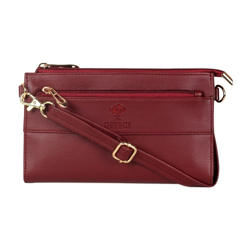 THE CLOWNFISH Priscilla Collection Womens Wallet Clutch Sling Bag Ladies Purse with Multiple Card holders (Maroon)