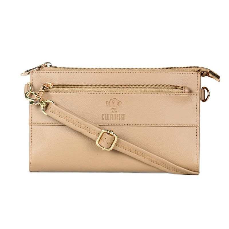 THE CLOWNFISH Priscilla Collection Womens Wallet Clutch Sling Bag Ladies Purse with Multiple Card holders (Peach)