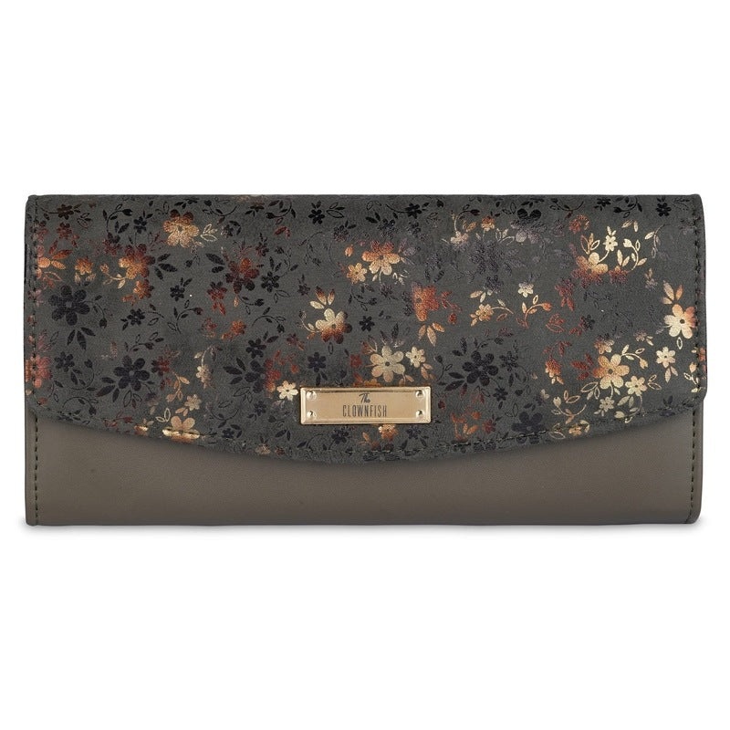 Womens Wallet Clutch - Floral Design, Multiple Card Slots | Compact Size | Mehendi