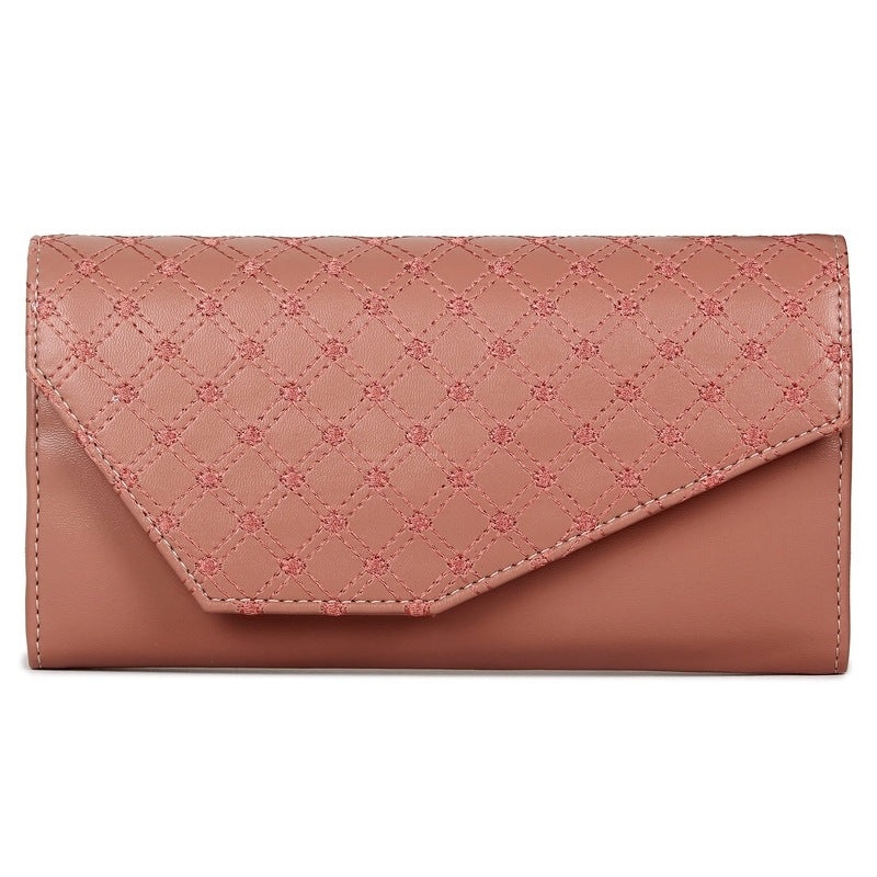 Womens Wallet Clutch - Premium Faux Leather, Slim Design | 3 Compartments | Peach