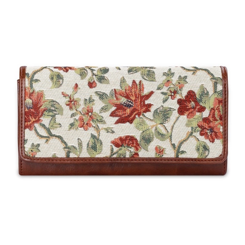 Womens Wallet with Snap Flap Closure & Multiple Card Holders | Ideal for Travel | 21cm x 12cm | Off White-Floral