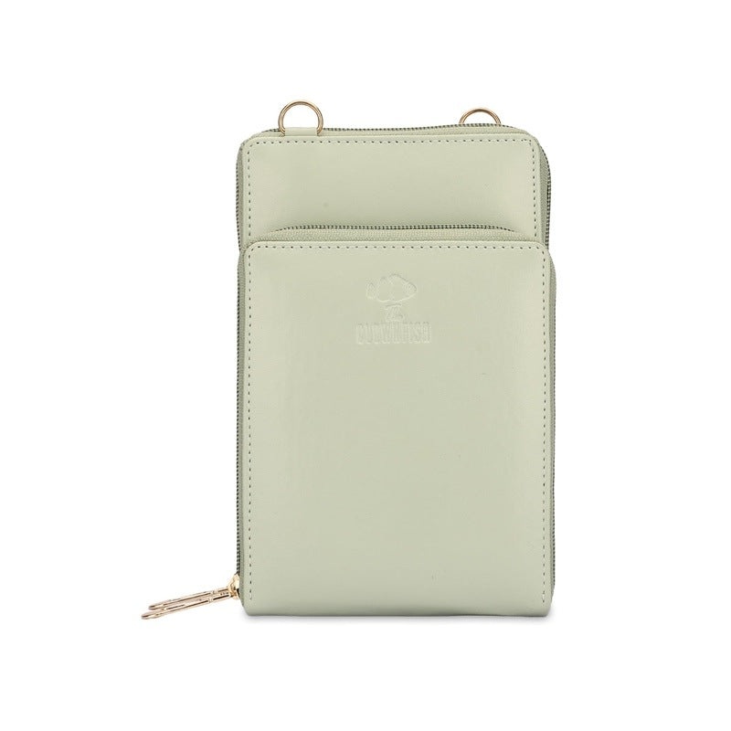 Womens Wallet with Zip Pocket & Shoulder Belt | Slim, Stylish | Light Green