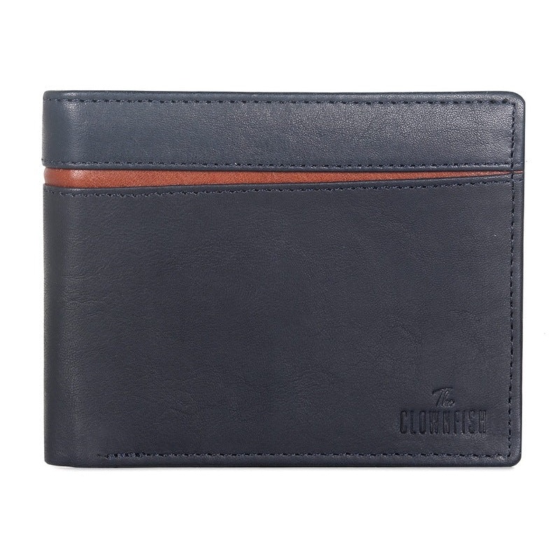 THE CLOWNFISH RFID Protected Genuine Leather Bi-Fold Wallet for Men with Multiple Card Slots, Coin Pocket & ID Window (Navy Blue)