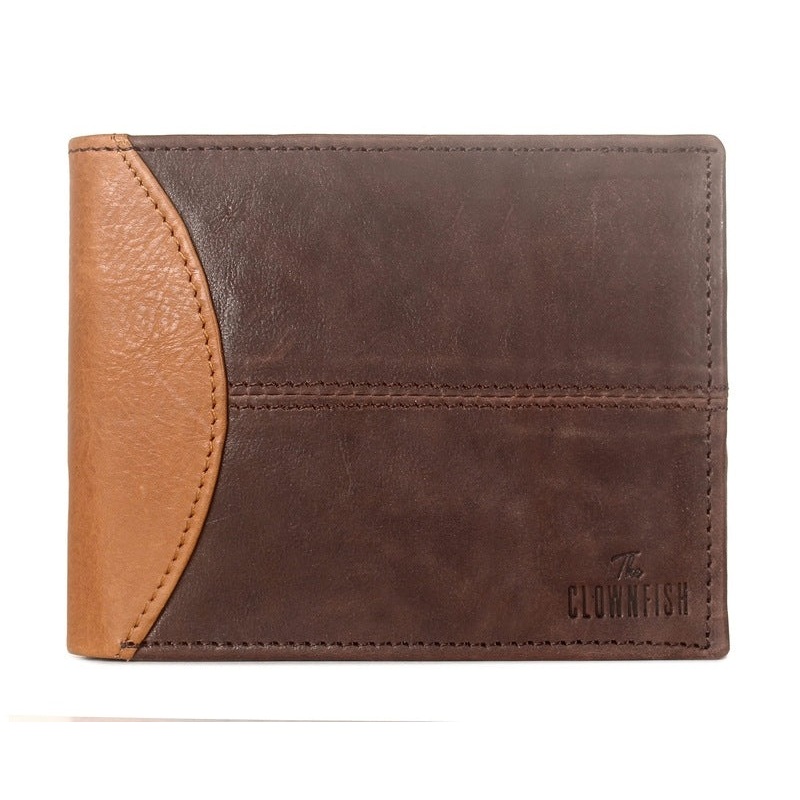 THE CLOWNFISH RFID Protected Genuine Leather Bi-Fold Wallet for Men with Multiple Card Slots & Coin Pocket (Saddle Brown)
