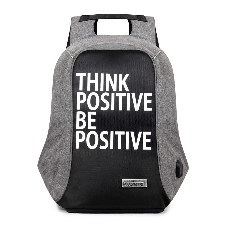 THE CLOWNFISH Think Positive Anti Theft Backpack - Water Resistant, USB Hub | Fits 14" Laptops | Grey