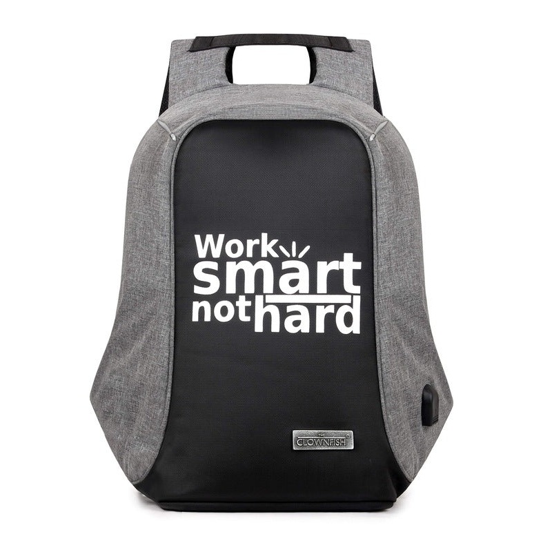 THE CLOWNFISH Work Smart Anti Theft Backpack - Water Resistant, USB Hub | *Up to 14 inches* | Grey