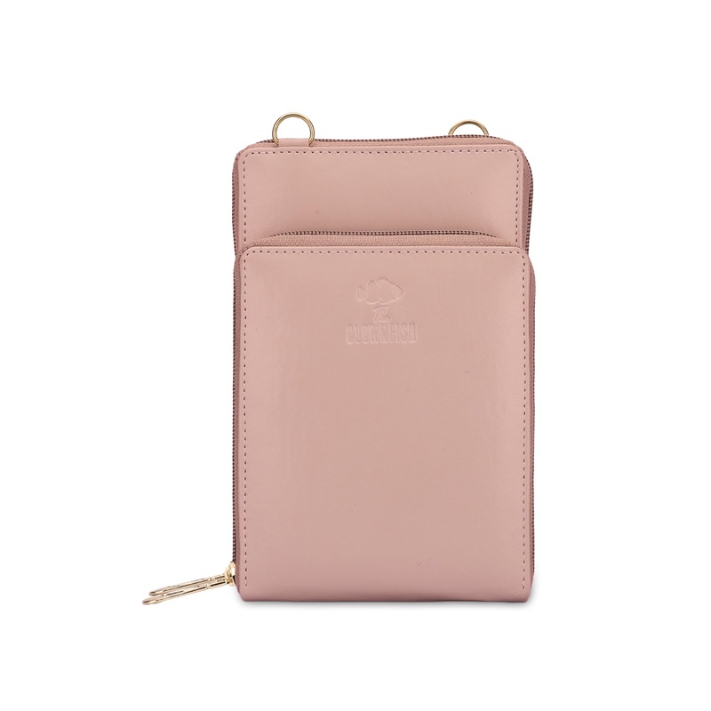 Vegan Leather Women's Wallet Sling Bag with Zip Pocket | Slim Design | Peach
