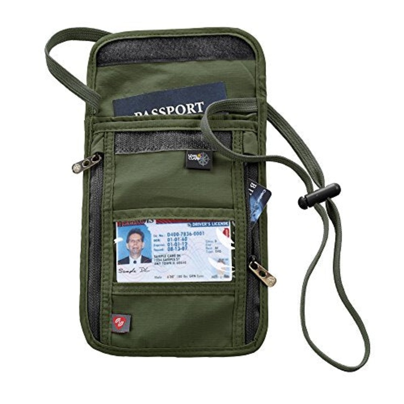 Lewis N. Clark Rfid-Blocking Neck Stash Anti-Theft Hidden Wallet, Olive