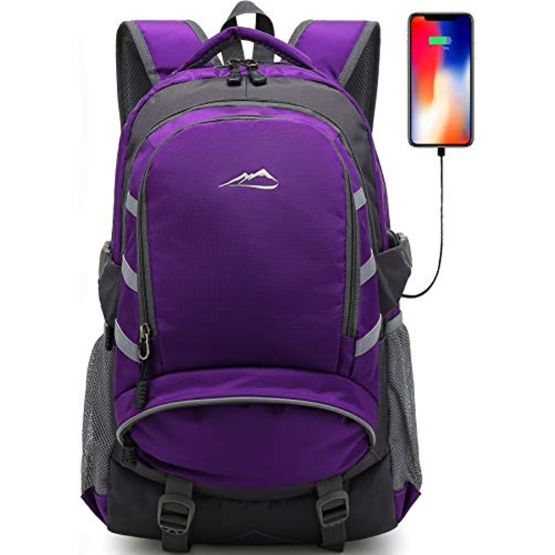 ProEtrade Backpack Daypack for School College Laptop Travel, Computer Bookbag Bag with USB Charging Port Anti Theft Laptop Compartment Fits 15.6 Inch Notebook, Gifts for Men & Women (Purple)