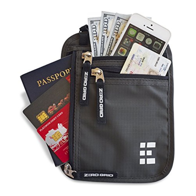 Zero Grid Neck Wallet W/Rfid Blocking- Concealed Travel Pouch & Passport Holder (Shadow Grey)