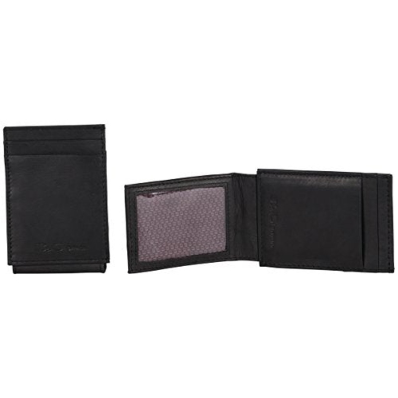 Ben Sherman Men'S Leather Magnetic Closure Multi-Card Money Clip (Rfid), Black