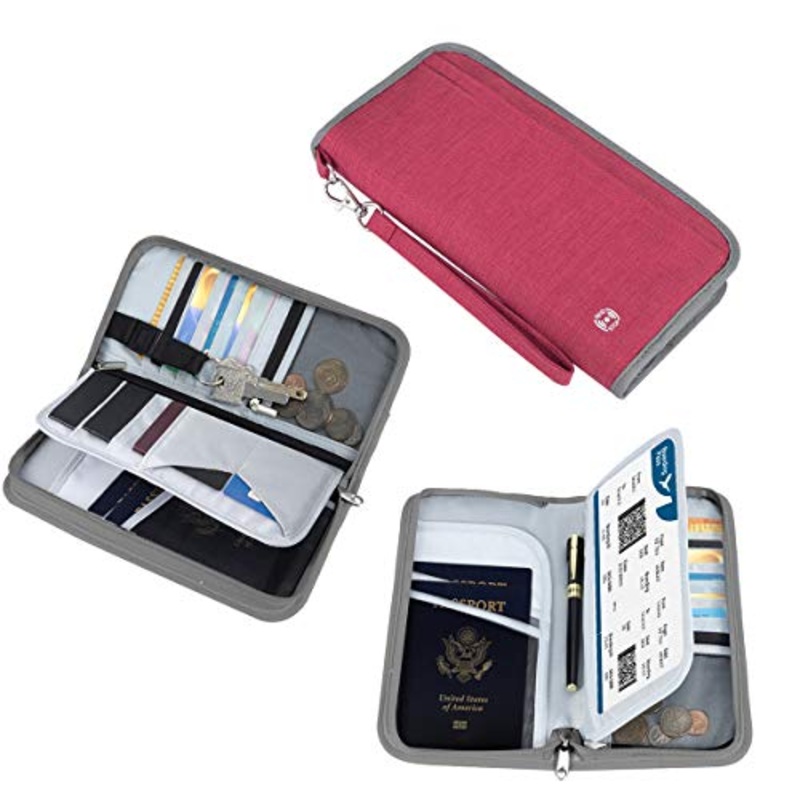 Family Passport Holder - Vemingo RFID-Blocking Travel Wallet Ticket Holder Document Organizer with Zipper for Women & Men, Fits 5 Passports (Rose Red)