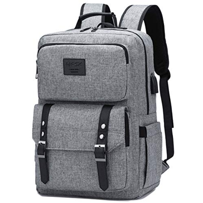 Laptop Backpack Women Men College Backpacks Bookbag Vintage Backpack Book Bag Fashion Back Pack Anti Theft Travel Backpacks with Charging Port fit 15.6 Inch Laptop Grey