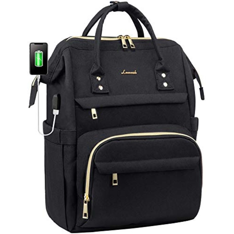 Laptop Backpack Women Teacher Backpack Nurse Bags, 15.6 Inch Womens Work Backpack Purse Waterproof Anti-theft Travel Back Pack with USB Charging Port (Black)