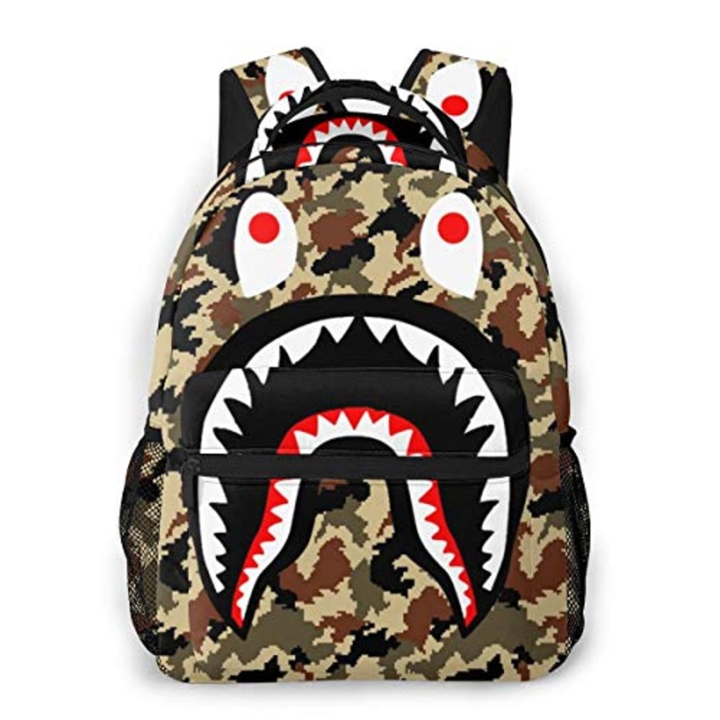 NiYoung Big Capacity Backpck, Shark Teeth Army Camo Anti-Theft Multipurpose Bookbag with Padded Straps, Casual College School Daypack, Camping Outdoor Backpack, Business Computer Bag