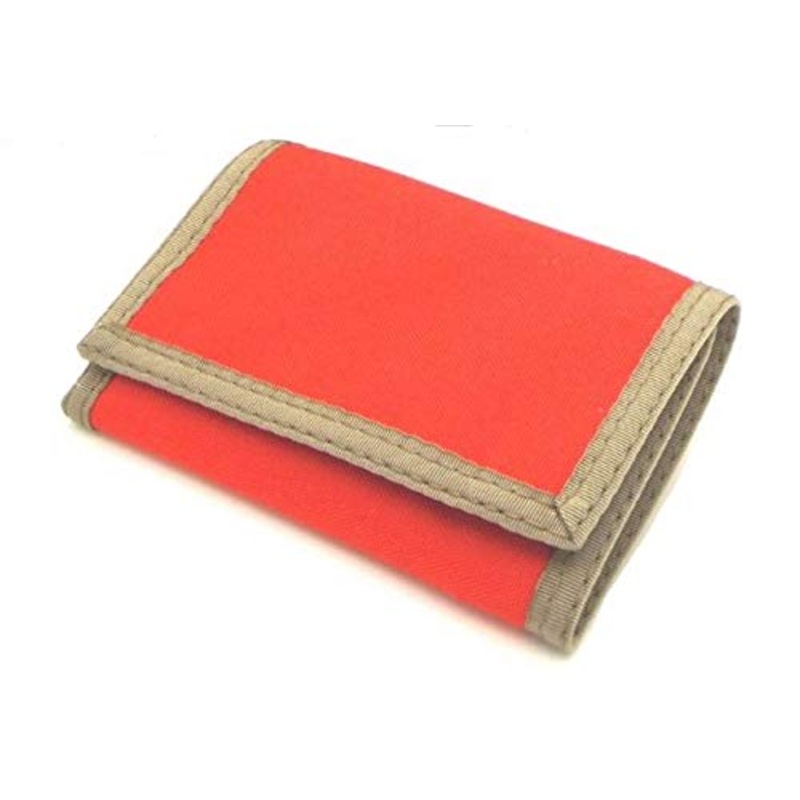 RFID Nylon Trifold Hook and Loop Wallet. w/Inside ID Window. Made in USA (Bright Orange with Coyote Brown Trim)