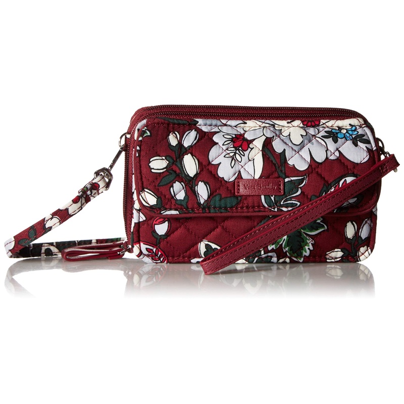 Vera Bradley Women's Signature Cotton RFID All in One Crossbody Wristlet , Bordeaux Blooms, One Size