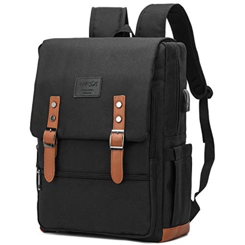 Vintage Backpack Anti Theft Laptop Backpack Men Women Business Travel Computer Backpack School College Bookbag Stylish Water Resistant Vintage Backpack with USB Port Fits 15.6 Inch Laptop Black
