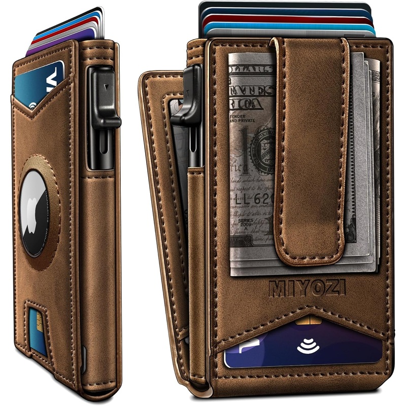 Airtag Wallet for Men with Money Clip, Pop-up Credit Card Holder