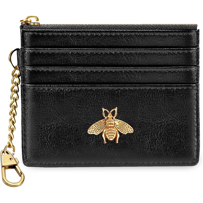 Keychain Small Wallet for Women with ID Window Slim Bee Coin Purse