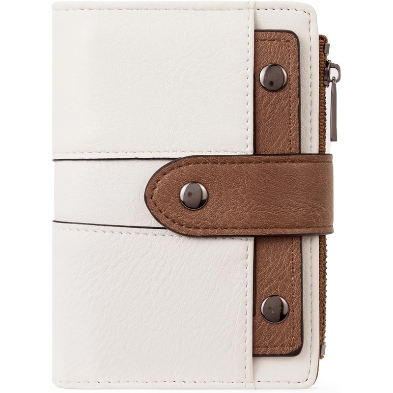 Leather Bifold Zipper Small Wallet for Women with Removable ID Window