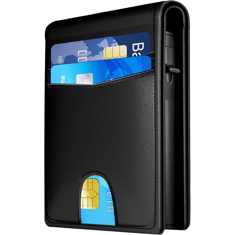 Pop Up Aluminum Card Holder with ID Window & Cash Slot, Slim Bifold Wallet for Men