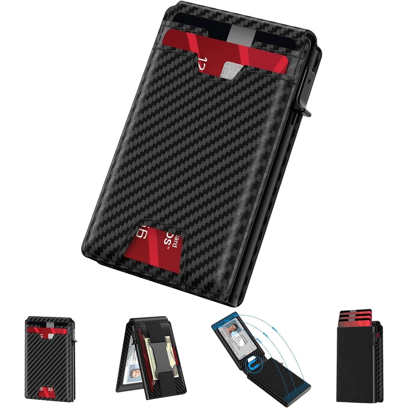 Pop Up Wallet for Men, Minimalist Carbon Fiber Card Holder