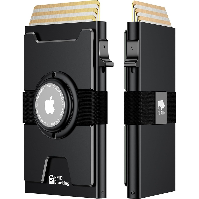 Pop Up Wallet for Men with Apple AirTag Compartment - Black