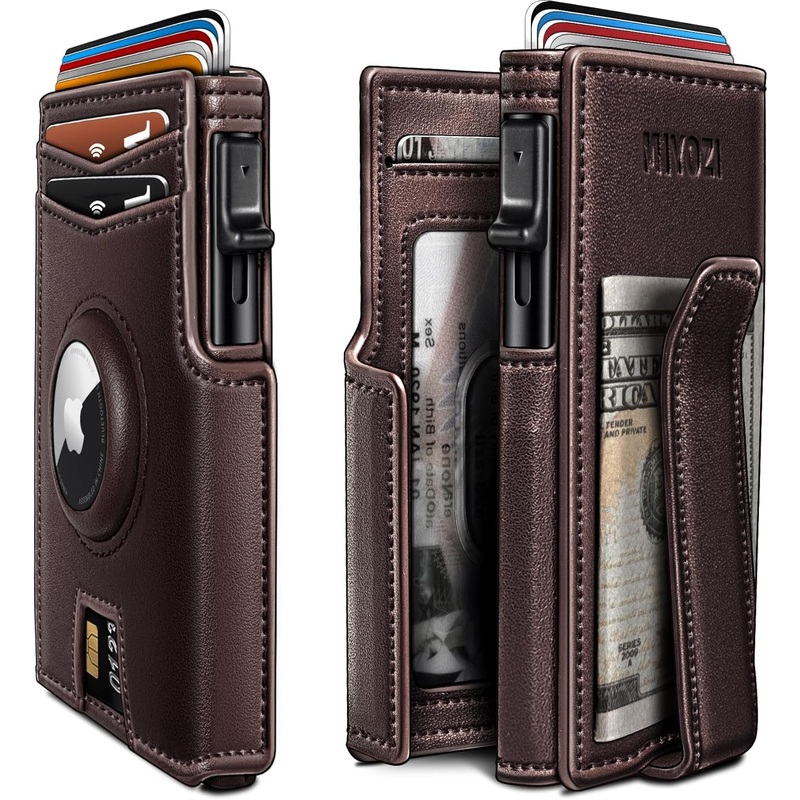 Pop-Up Wallet for Men with Money Clip & Airtag Holder