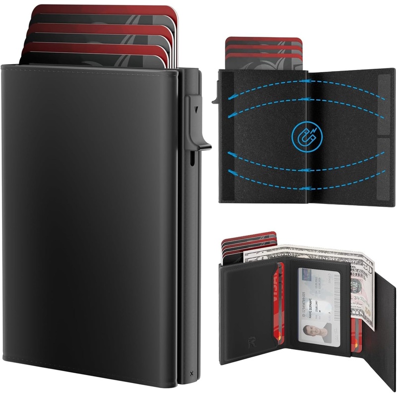 ROYAL KIT Pop Up Wallet for Men, Minimalist Smart Card Holder-Black