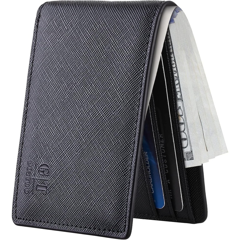 Slim Bifold Wallet for Men, Minimalist Leather Front Pocket Wallet with ID Window